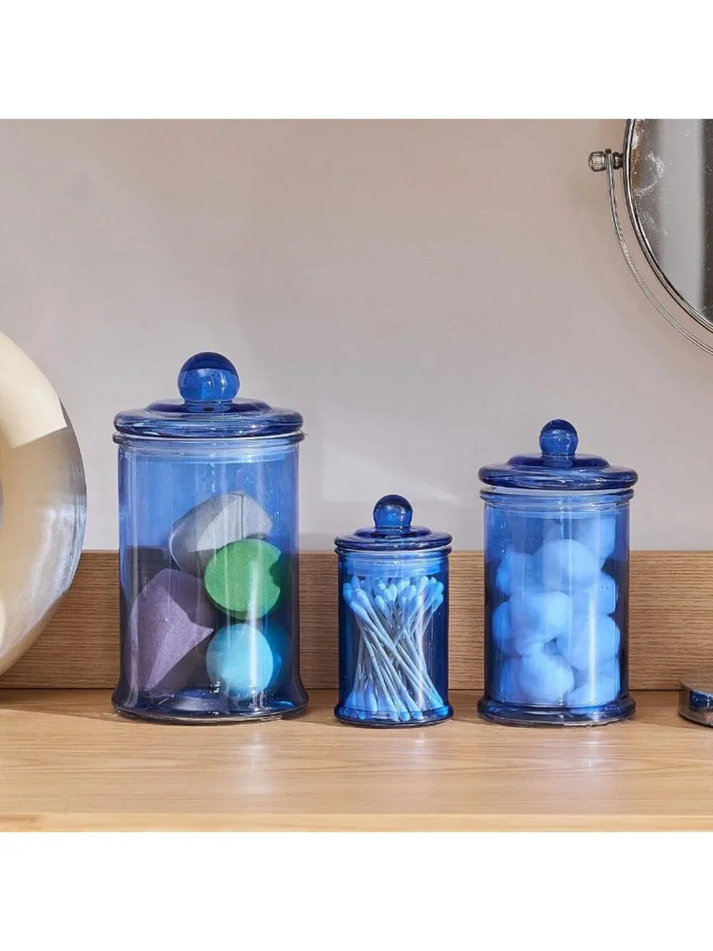 3PC Glass Apothecary Jars Set with Lids - Stylish Bathroom & Kitchen Storage
